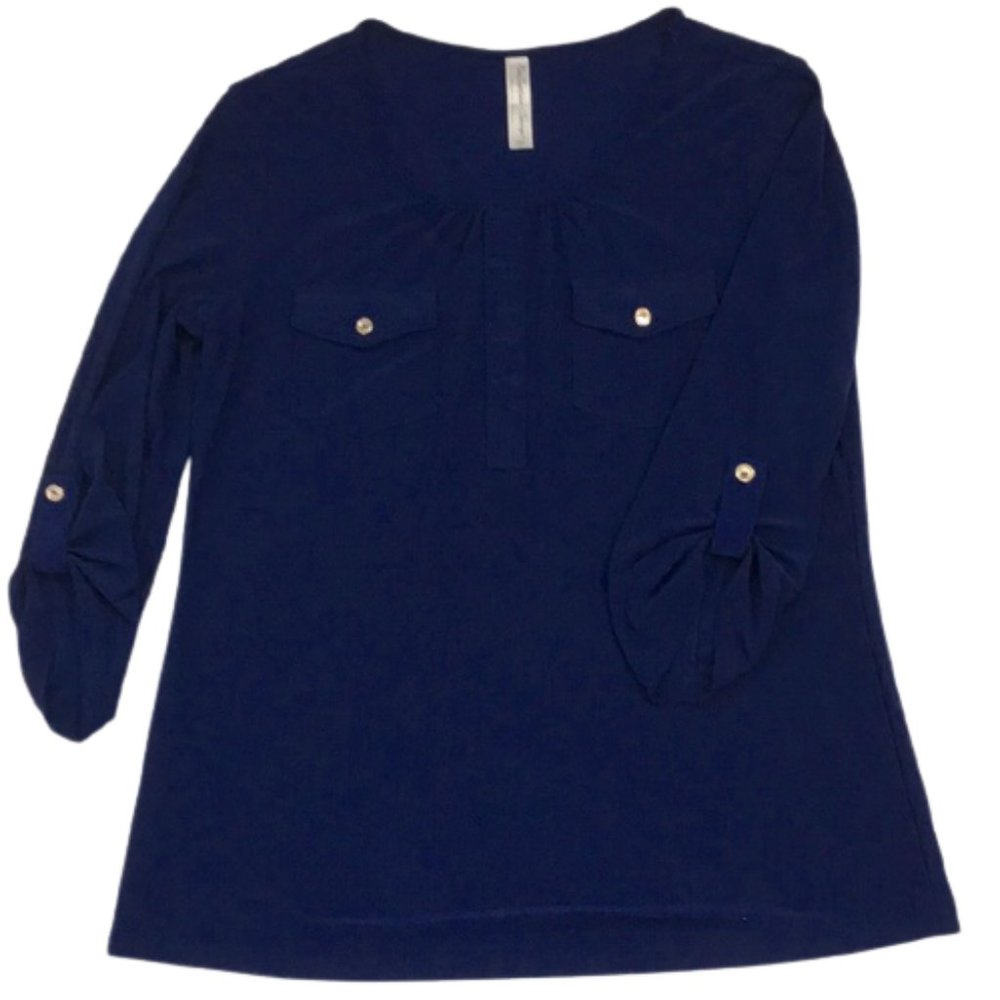 Perception Concepts Navy Blue Top Sleeve 3/4